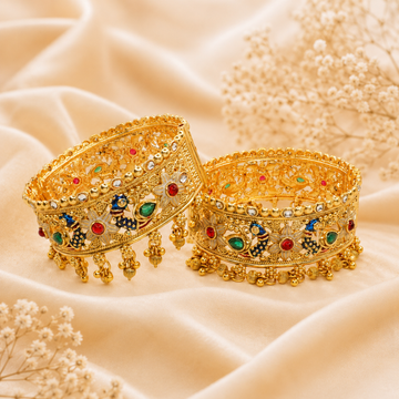 Designer Gold Plated Peacock Meenakari Kundan Kangan Bangles Pair for Women Traditional Bridal Wedding Ethnic Jewellery