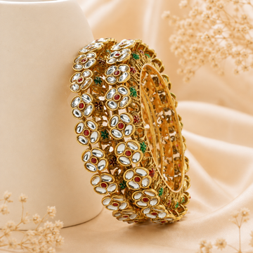 Latest Gold Plated Kundan Meenakari Kangan Pair for Women Wedding Party Wear Traditional Bangles