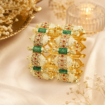 Traditional Indian Gold Tone Kundan Meenakari Bangles Pair – Green & White Ethnic Wedding Jewelry