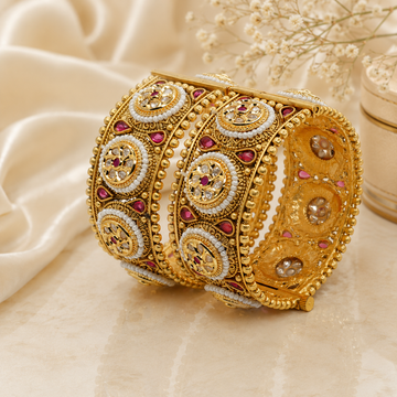 Gold Plated Kundan Pearl Bangles Pair for Women – Traditional Bridal Wedding Kangan