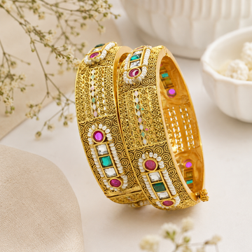 Luxury Gold Plated Kundan Pearl Bridal Bangles Pair – Traditional Indian Wedding Kangan for Women
