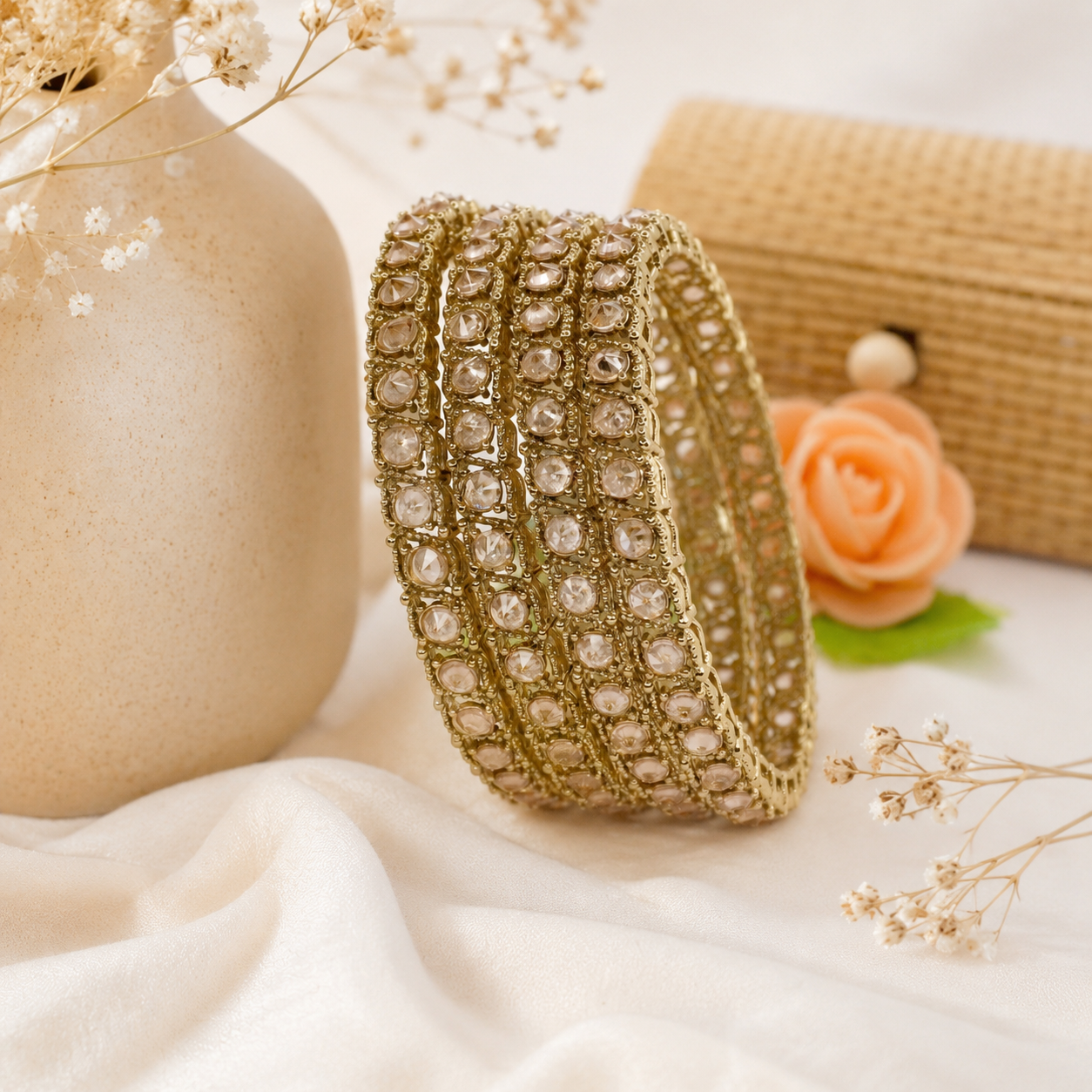 Mehndi Polish American Diamond Bangles Set for Women - Traditional AD Stone Bridal Wedding Party Jewelry