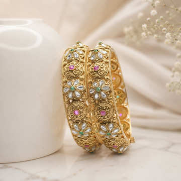 Gold Plated Kundan Stone Bangles Pair for Women - Traditional Indian Wedding Jewelry