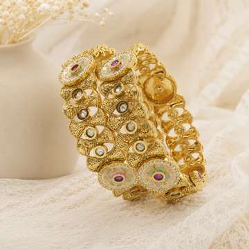 Indian Gold Tone Meenakari Kangan Bangles Pair - Traditional Statement Jewelry for Women