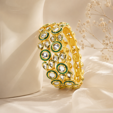 Designer Green Meenakari Kundan Bangles for Women - Wedding Party Wear Ethnic Kangan Set