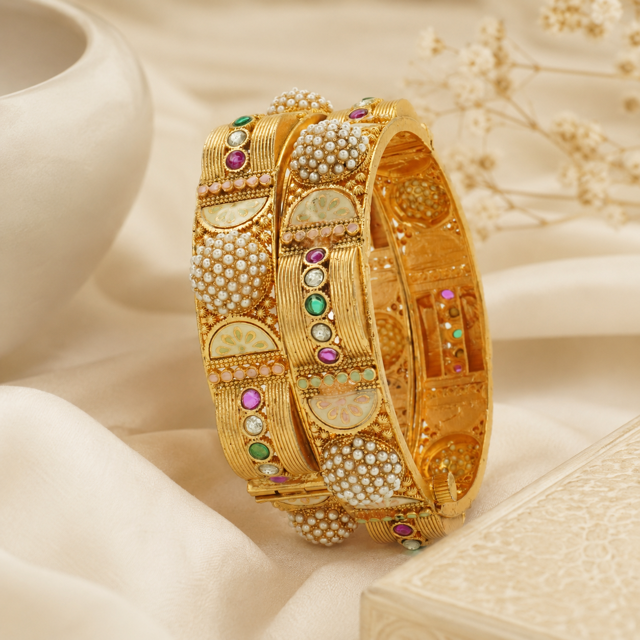 Designer Gold Tone Pearl Kangan Bangles Set – Traditional Indian Wedding Party Wear Jewelry