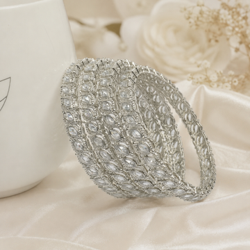 Traditional Silver Tone AD Bangles Set for Women – Bridal Wedding Party Wear Indian Kangan Churi