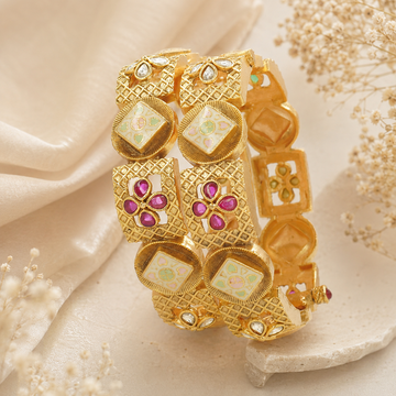 Gold Plated Meenakari Kundan Bangles Set for Women – Traditional Indian Wedding Bridal Jewelry