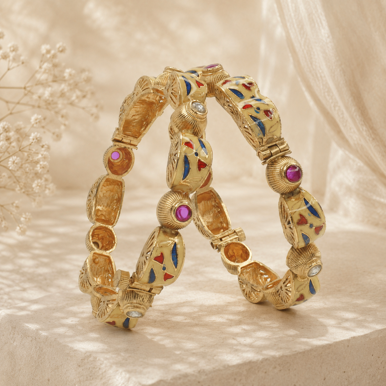 Traditional Gold Tone Meenakari Kangan Bangles for Women – Designer Wedding Party Wear Bangles Pair