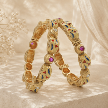 Traditional Gold Tone Meenakari Kangan Bangles for Women – Designer Wedding Party Wear Bangles Pair