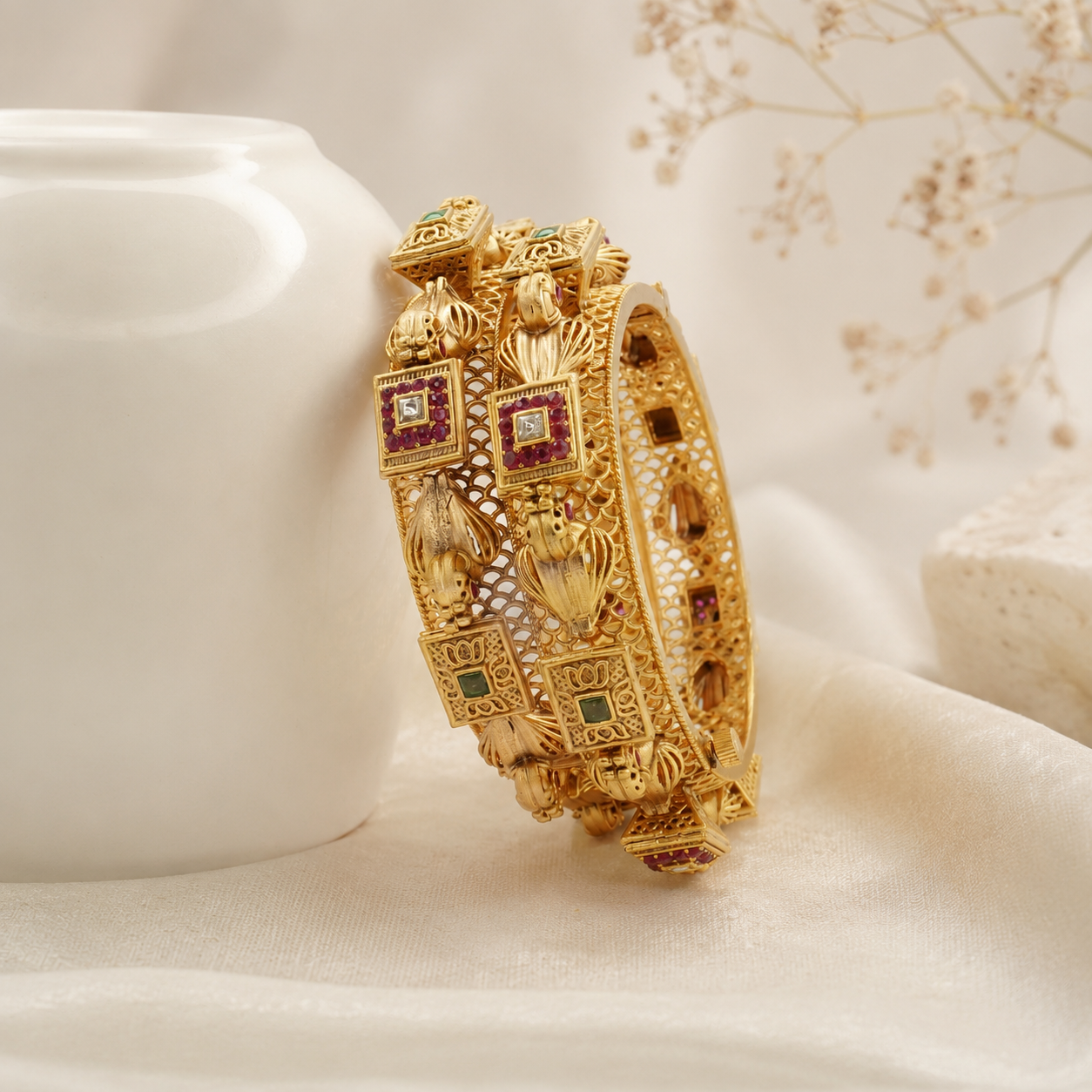 Designer Traditional Gold Tone Bangles for Women – Bridal Wedding Party Wear Kangan Pair