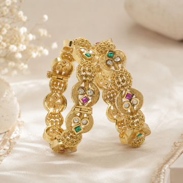 Trending Gold Plated Designer Bangles – Multicolor Stone Traditional Kangan Pair for Women