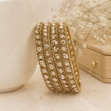 Antique Gold Tone American Diamond Bangles Set of 4 for Women – Traditional Wedding Party Wear Jewelry