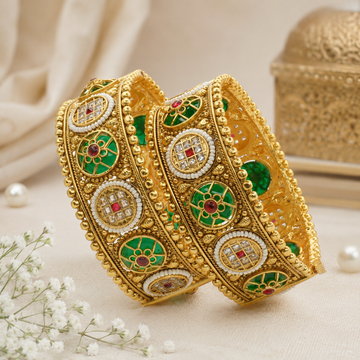 Gold Plated Meenakari Kundan Bangles Pair for Women – Traditional Bridal Wedding Jewelry