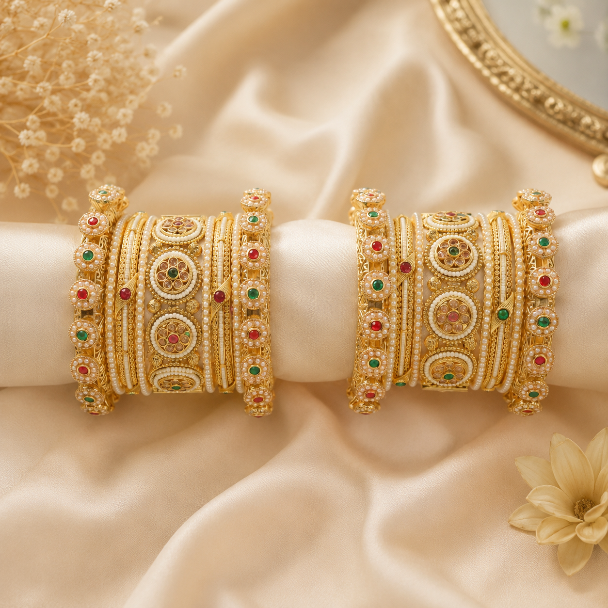 Gold Plated Bridal Chooda Set Kundan Pearl Designer Kadas for Women Wedding Wear
