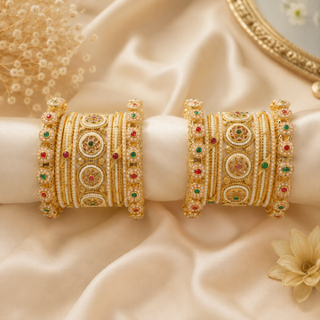 Gold Plated Bridal Chooda Set Kundan Pearl Designer Kadas for Women Wedding Wear