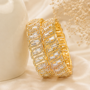 Designer Bridal Gold Plated American Diamond Kangan Bangles Pair for Wedding & Reception