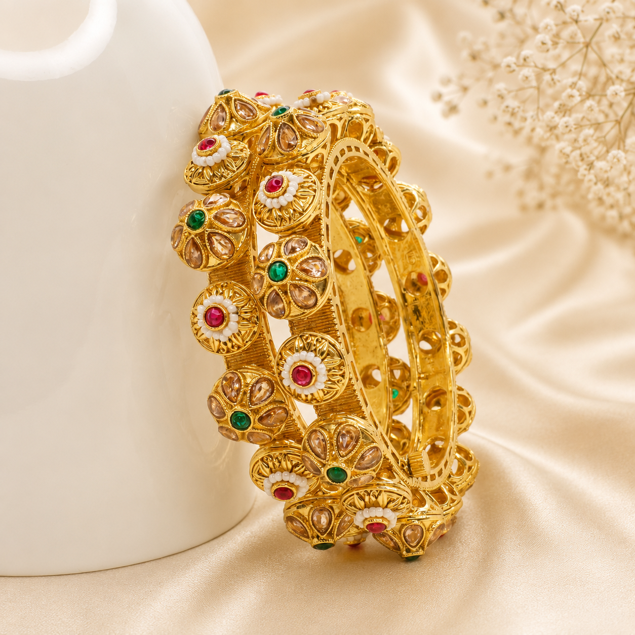 Latest Designer Kundan Kangan Pair Gold Plated Traditional Bangles for Women Wedding Festival Party Wear