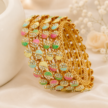 Latest Gold Plated Meenakari American Diamond Bangles Pair for Women Ethnic Bridal Wedding Party Wear