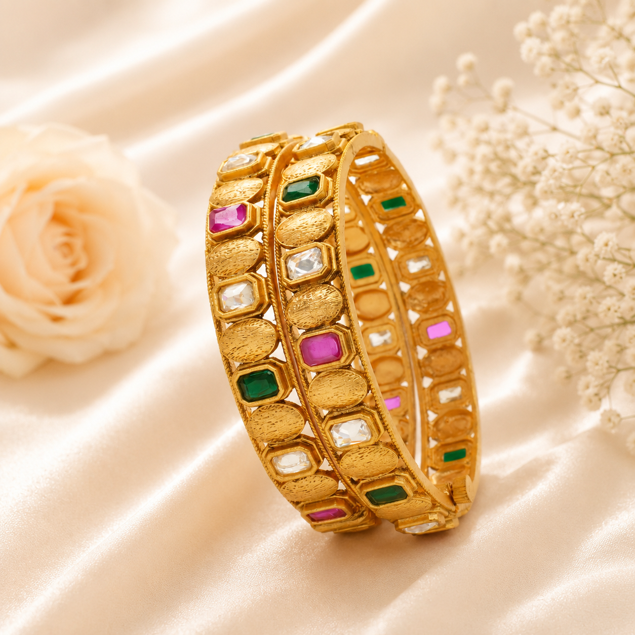 Trending Traditional Gold Plated Kundan Bangles Luxury Wedding Collection for Women