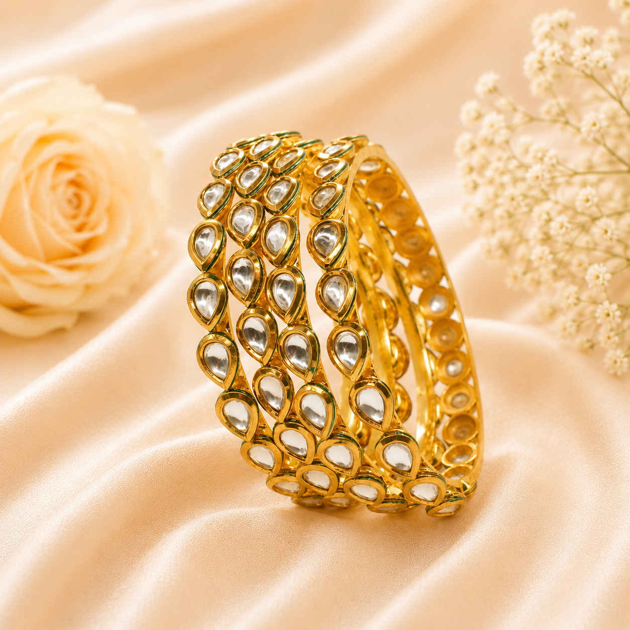 Luxury Designer Gold Kundan Bangles Set Elegant Indian Wedding Jewellery for Women