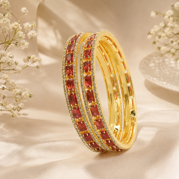 Latest Gold Plated Ruby Stone Designer Bangles Pair for Women Traditional Bridal Party Wear
