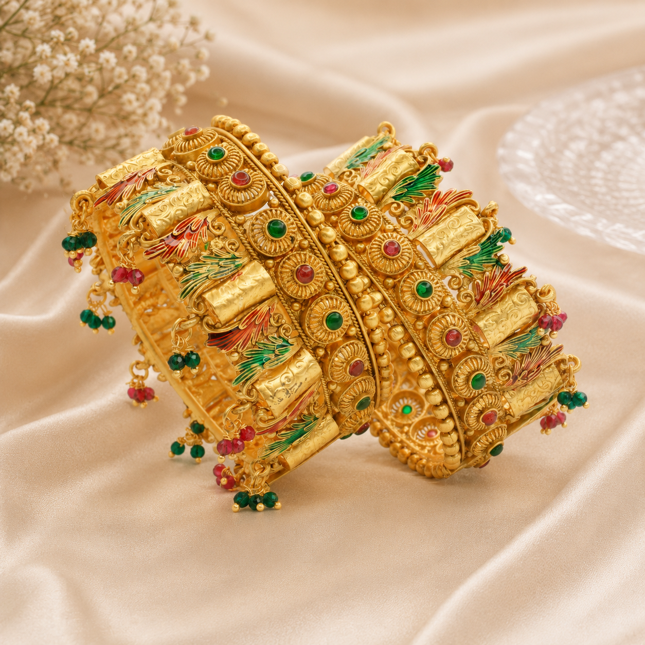 Handcrafted Indian Gold Plated Meenakari Bridal Bangles Pair Traditional Ethnic Wedding Jewelry for Women