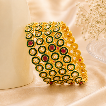 Latest Gold Plated Green Meenakari Kangan Bangles Set for Women Wedding Party Wear