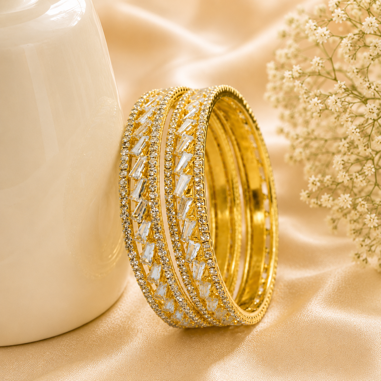 Premium Gold Plated AD Stone Bangles Pair for Women Wedding Bridal Party Wear Traditional Jewellery