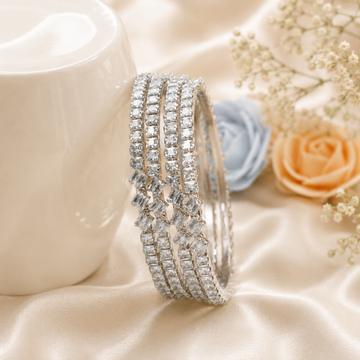 Handcrafted Rodium CZ Crystal Bangle Set for Women Indian Bridal Wedding Jewelry Gift