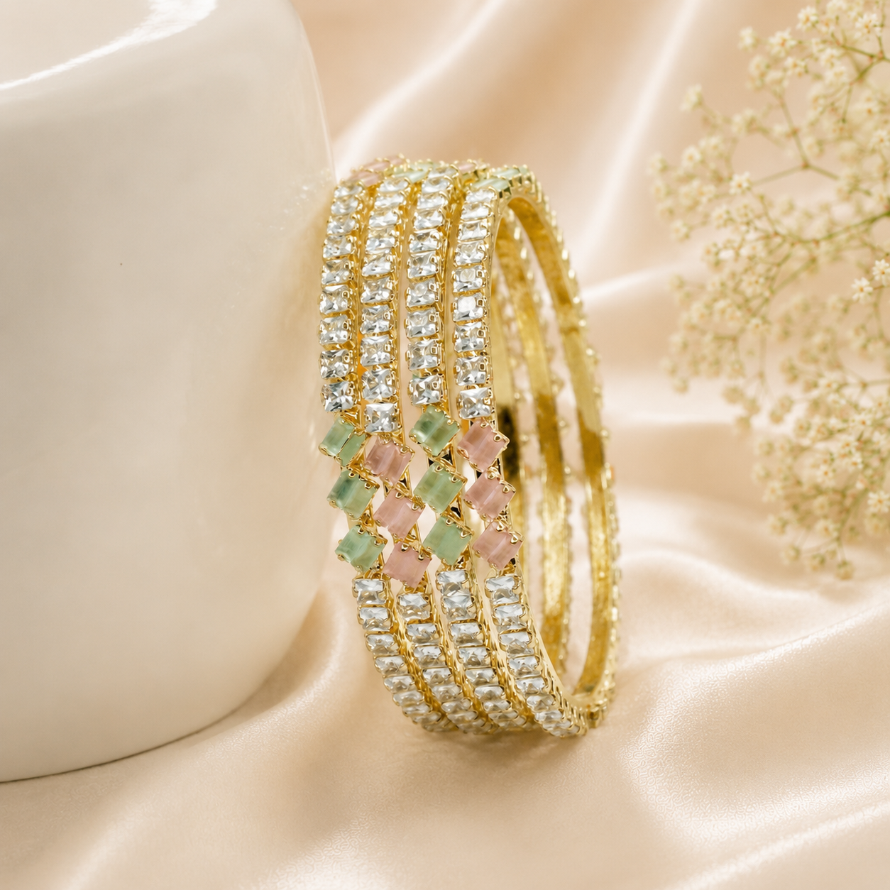 Designer Gold Plated American Diamond Bangles Set for Women | Premium CZ Stone Ethnic Party Wear Bridal Wedding Bangles