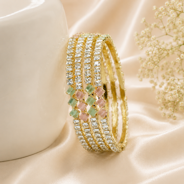 Designer Gold Plated American Diamond Bangles Set for Women | Premium CZ Stone Ethnic Party Wear Bridal Wedding Bangles