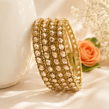 Designer Gold Plated American Diamond Stone Studded Bangles Set for Women Bridal Wedding Party Wear Ethnic Jewellery