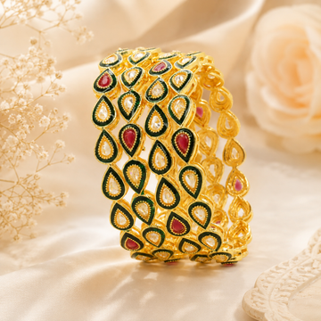 Luxury Gold Plated Kundan Leaf Bangles for Women Trending Bridal Ethnic Party Wear Jewelry