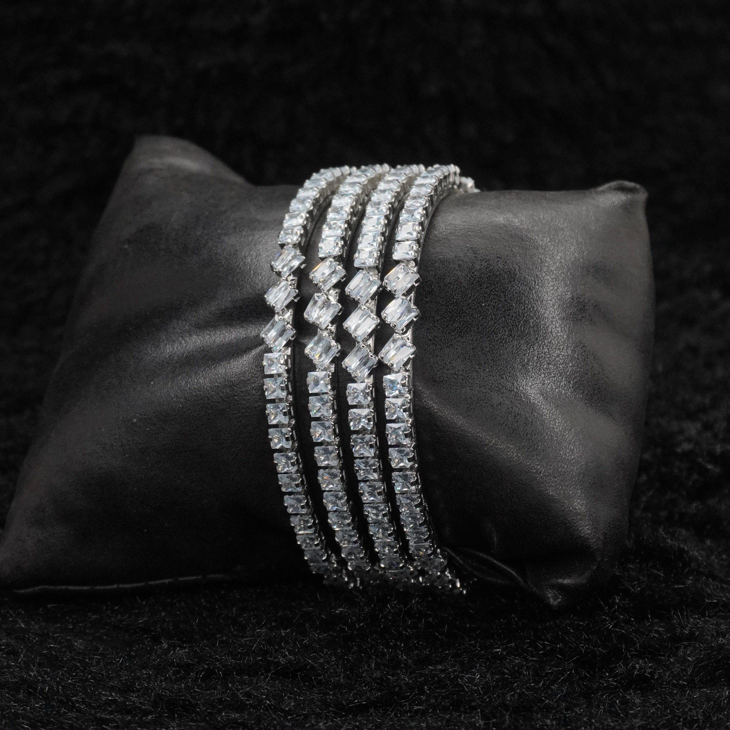 Handcrafted Rodium CZ Crystal Bangle Set for Women Indian Bridal Wedding Jewelry Gift