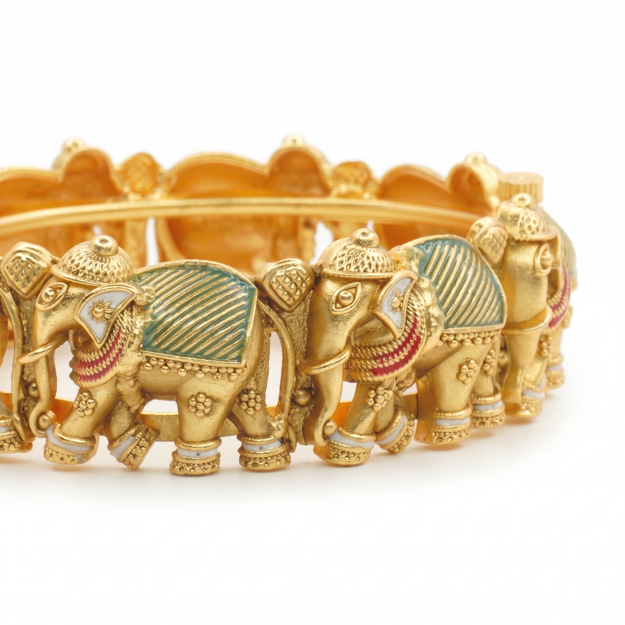 Handcrafted Indian Elephant Gold Plated Meenakari Hinged Bangles Pair Ethnic Statement Jewelry for Women