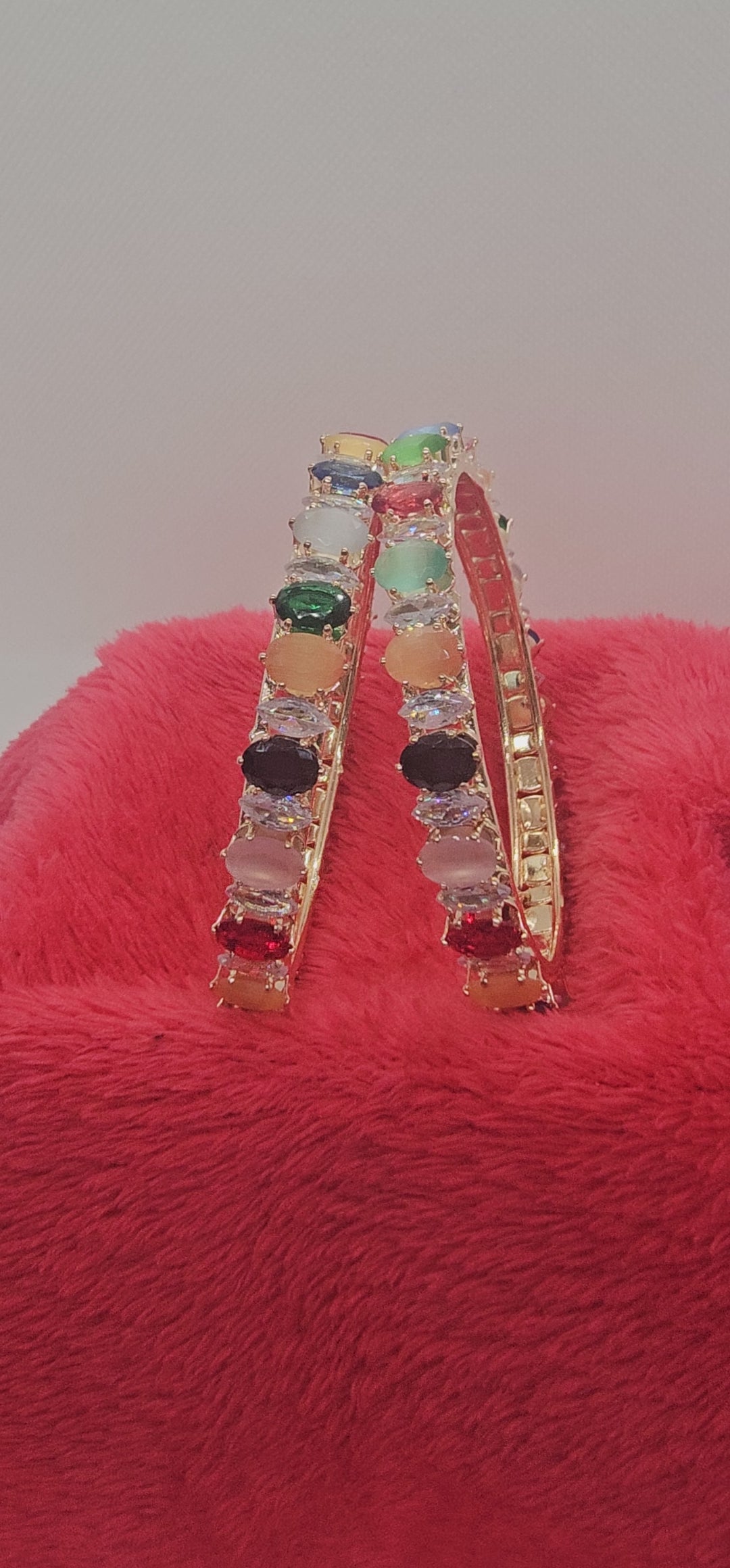 Designer Gold Plated Multicolor CZ AD Bangles Pair for Women Bridal Wedding Party Wear